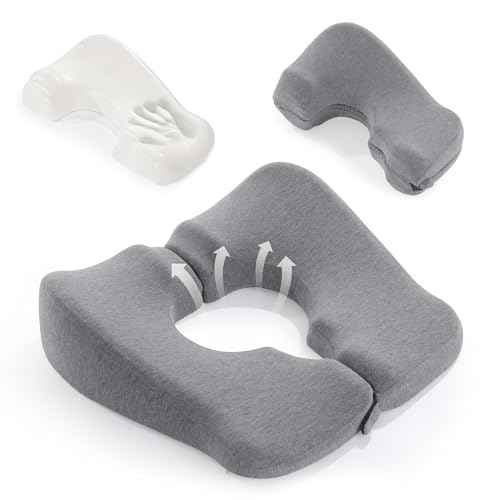 BALAPET Memory Foam Bed Sore Cushions for Butt, Ergonomic Bedsore Pressure Relief Pillow for Sleeping and Sitting, Removable T Shaped Opening Tailbone Cushion for Bed Sores on Buttocks(Grey)