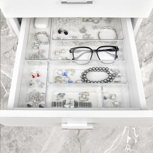 Manalete Clear Plastic Drawer Organizer Set 15 Pack - Makeup, Vanity & Storage Bins