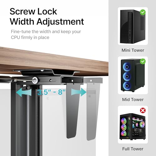 Under Desk PC Mount, Adjustable 3.5-8 in Wide Computer Tower Holder