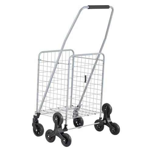 VEVOR Grocery Shopping Cart, 45L Stair Climbing Shopping Cart with 360¡Æ Rolling Swivel Wheels, Stair Climber Utility Cart with Tri-Wheels, Foldable Collapsible & Lightweight for Laundry Travel, Silver