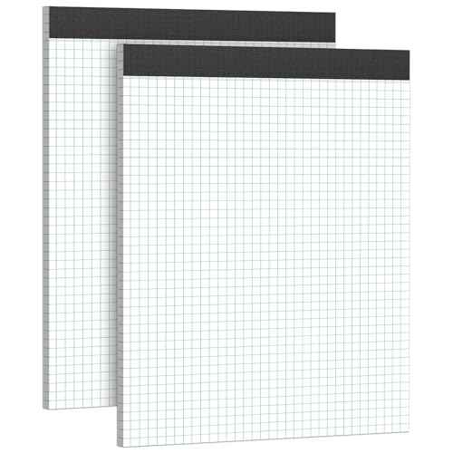 Graph Paper Notebook 8.5 x 11 Grid Paper Pad Quad Ruled, 2 Pack, 30 Sheets per Pad, White, 4x4 (4 Squares per inch), Easy-Tear Perforations, 8.5"x11" Quad Ruled Grid Paper Pad
