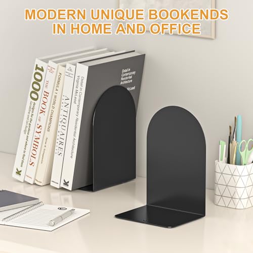 ALOTCHE 1 Pair Black Metal Round Bookends – Heavy Duty Bookends for Shelves & Desk, Anti-Slip Home Office Decor