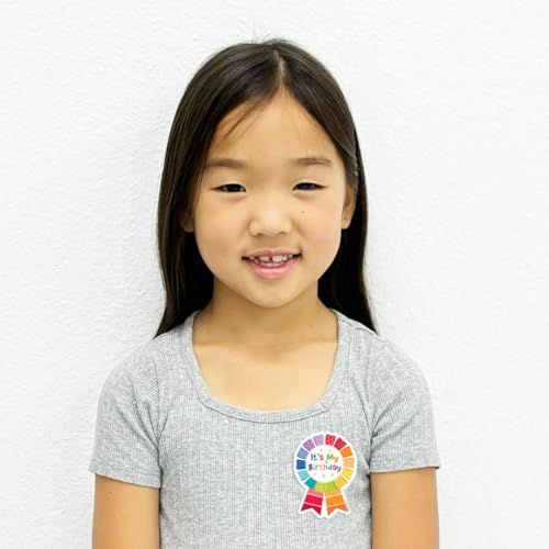 Creative Teaching Press Painted Palette Happy Birthday Badge Set - 36 Adhesive Student Recognition Badges, 3 x 3.5 Inches