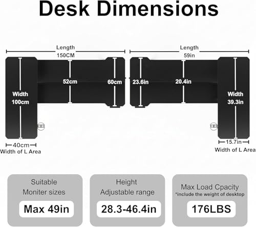 Acrolix Reversible L-Shaped Electric Standing Desk 59x40 Inch with Height Adjustment