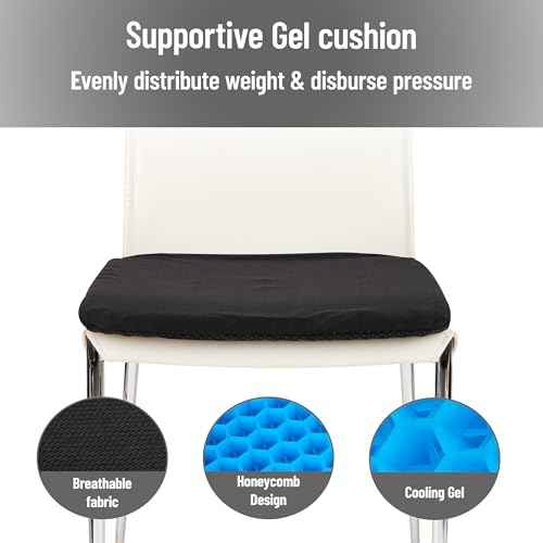 Mind Reader Seat Cushion with Gel Core, Ergonomic Pressure Relief for Tailbone, Hip, Coccyx & Sciatica Pain, Office, Car, Wheelchair, Black