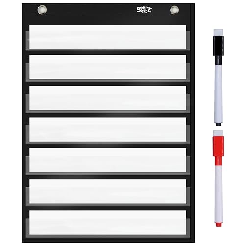 Blank Magnetic Pocket Chart with 10 Dry Erase Cards - Black, Classroom Organizer