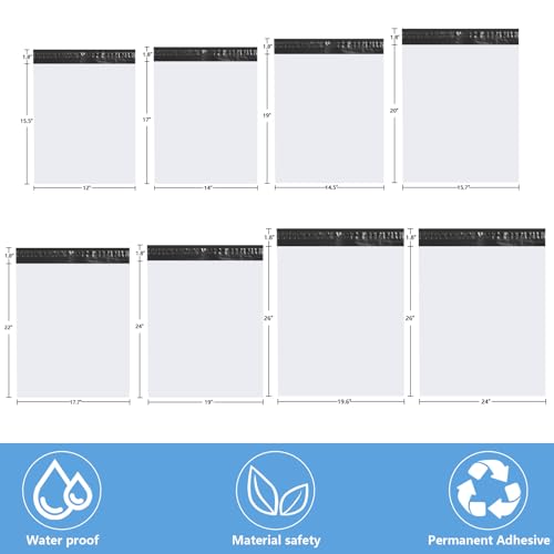 Myrvexel White Poly Mailers 12x15.5 Inch - 100 Pack Shipping Bags for Clothes