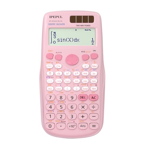 Scientific Calculators, IPepul Pink Math Calculator with 417 Function, Solar Battery Power and 4-Line Display, School Supplies for Middle High College Students Teachers (Pink 991ES Plus)