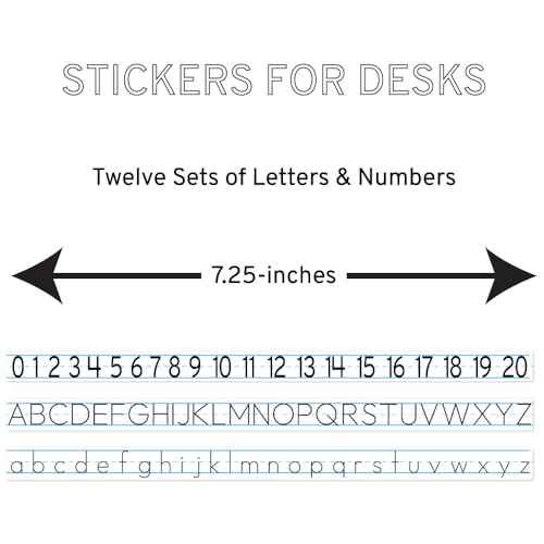 Reusable Letter and Number Strips for Desks, 12 Sets, 7.25-inch, Educational Writing Guide for K-1st Grade