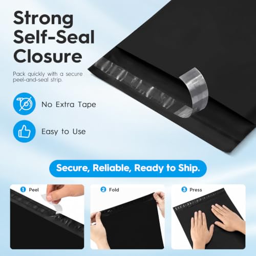 Black Poly Mailers 14.5x19 Inches - Pack of 50 Shipping Bags for Clothing