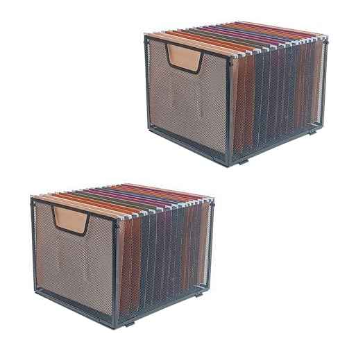 Metal Mesh File Baskets,Hanging File Folder Organizer,Office File Box,Letter Size,Black (2)