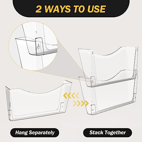 Kuntine.B 3 Pack Clear Wall Mount File Holders - Hanging Office & Home Organizer