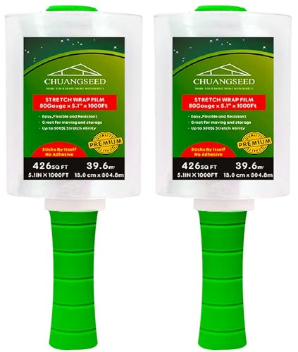 2-Pack Industrial Mini Clear Stretch Wrap Film 80 Gauge 5.1" 1000ft