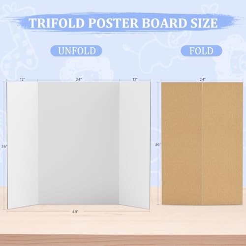 AKONEGE 2 Pack 36x48 White Trifold Poster Board for Presentations & Projects