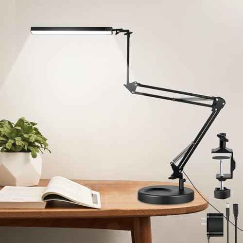 NOEVSBIG LED Desk Lamp with Clamp,2-in-1 Clamp on Desk Lamps with Base,50.7" Adjustable Swing Arm Architect Desk Lamp,Memory Function Desk Lights for Home Office,Workbench,Reading,Craft,Drafting