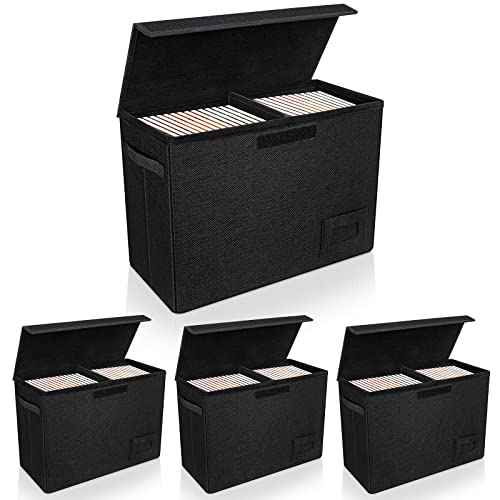 4-Pack Comic Book Storage, Collapsible Comic Book Case with Dividers and Carrying Handles, Comics Short Box Holds 150 Comics, 15.5" X 7.5" X 11.3" Heavy-Duty Stackable Case