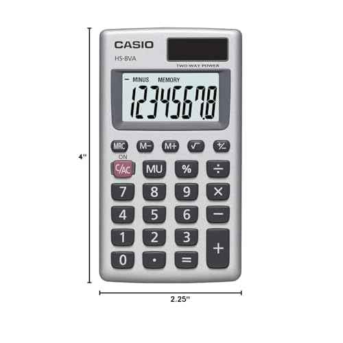 Casio HS-8VA Mini 6-Function Calculator | Large 8-Digit LCD Display | Solar Powered with Battery Backup | Standard Function | Portable Pocket Size