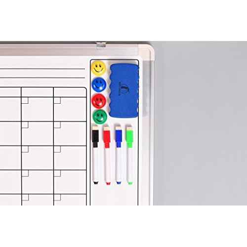 Whiteboard Calendar Dry Erase for Wall - 24 x 18 in White Board Planner Monthly Magnetic with 1 Eraser, 4 Dry Wipe Markers, 4 Magnets and 10 Thumb Tacks - Wall Hanging Marker Board Month Calendar