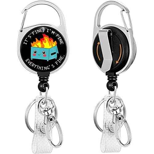 Gctriki Badge Reel Holder Retractable Heavy Duty with 360¡ÆSwivel Carabiner Belt Clip, Funny Dumpster on Fire ID Badge Holder Retractable Keychain ID Clip Name Badge Clip I'm Fine It`s Fine