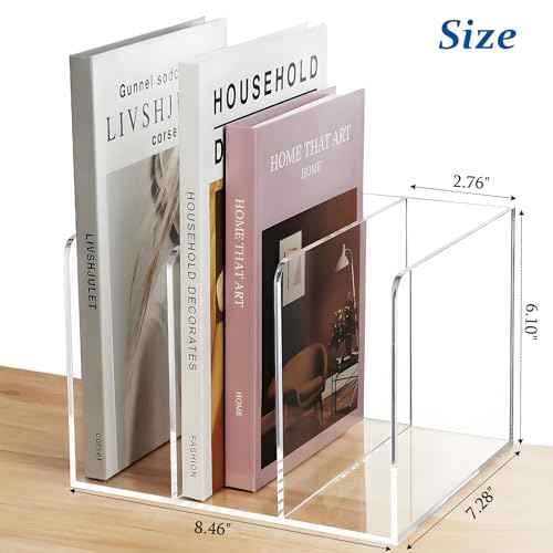 Clear Magazine File Holder with 3 Vertical Compartments, Acrylic Desk Organizer and Accessories Magazine Rack File Organizer Workspace Sorters Bookend for Office Home Desktop