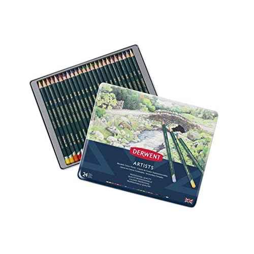 Derwent Artists Colored Pencils, 4mm Core, Metal Tin, 24 Count (32093)