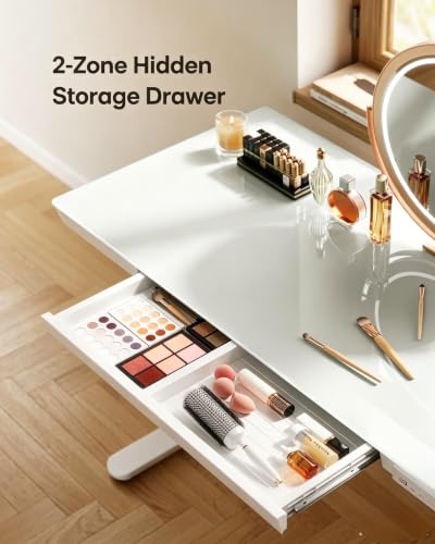 Marsail White Glass Standing Desk 48x24 Inch Electric Sit-Stand Workstation with Drawer & USB Ports