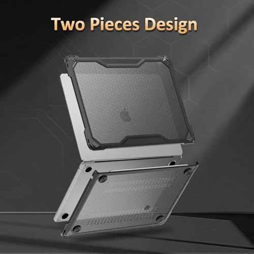 MOSISO Compatible with MacBook Air 13 inch Case 2025 2024 20223 2022 M4 A3240 M3 A3113 M2 A2681,Ruggedized Honeycomb Heavy Duty TPU Bumper Hard Shell&Keyboard Skin for MacBook Air 13.6 inch Case,Black