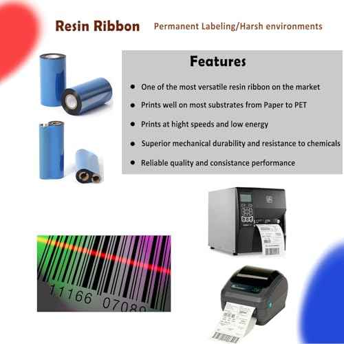 (4 Rolls) 4.33" x 244' Premium Resin Ribbon, 110mm x 74m Black Thermal Transfer Ribbon for 4'' Desk-Top Barcode Thermal Label Printers from Zebra, TSC, GoDex, Honeywell.. 1/2'' core