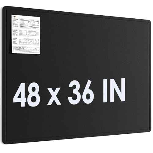 MaxGear Large Bulletin Board 48" x 36", Foldable Felt Board Vision Board Supplies, Cork Board for Office, Home, School, Small Pin Boards for Walls Decorative Display Board Black