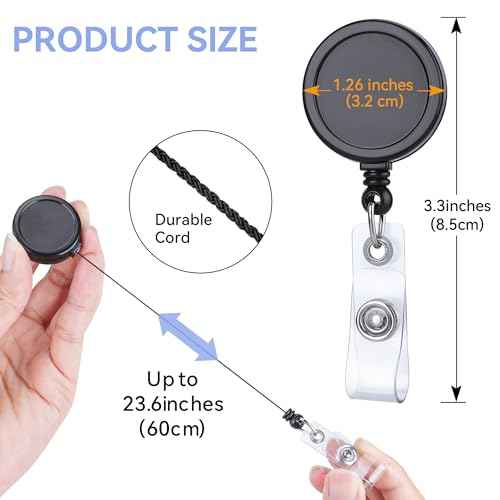 Teskyer 5 Pack Badge Reel, Easy to Attach Alligator Clip, 360 Degree Swivel Badge Holder Retractable Clip, Lightweight, Extend up to 23.6 Inch, Black