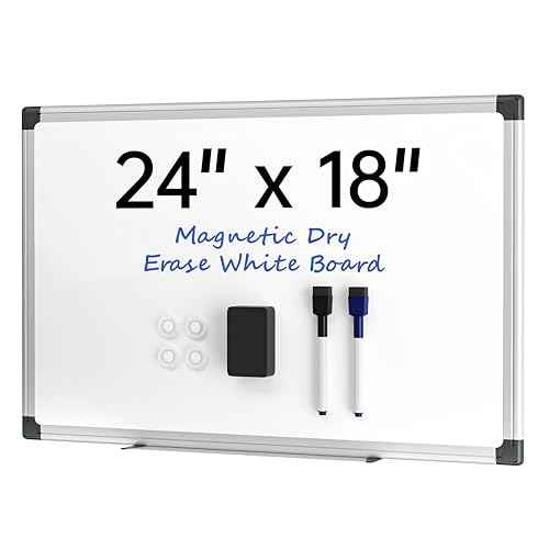 VUSIGN 24" x 18" Magnetic Whiteboard for Wall, Dry Erase Board with Silver Frame, Hanging White Board for Office, Home, School, Dorm ? Includes Markers, Magnets & Eraser