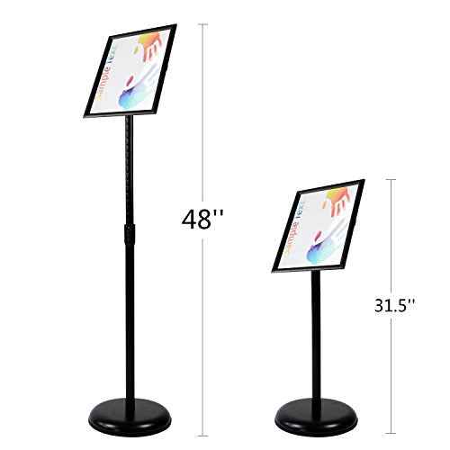 T-SIGN Adjustable Heavy Duty Pedestal Sign Holder Floor Stand, Sign Stand Poster Stand, 8.5 x 11 inch, Vertical & Horizontal View, Outdoor Indoor Standing Display Sign Holders Aluminum Black