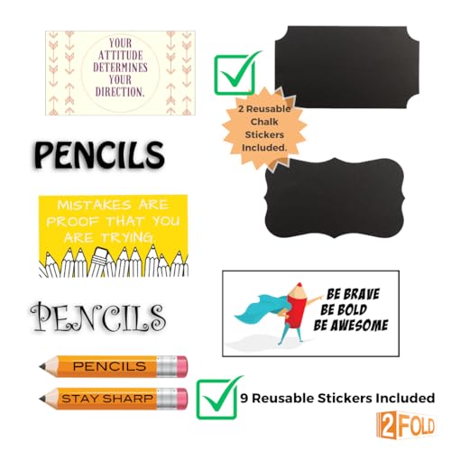 2Fold Pencil Dispenser for Classroom - Stainless Steel Bulk Pencil Holder for Desk - Includes Removable Label Stickers - Teacher Must Haves for Organization - Holds up to 200 Pencils (Blue)