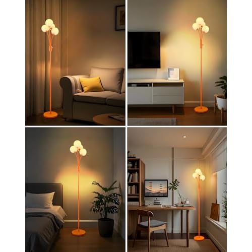 Lightdot Globe Standing Lamps with 3Pcs 3000K G9 Bulbs Stepless Orange Dimmable Floor Lamp with Stable Base 3-Lights Modern Design Mid Century Floor Lamp for Living Room/Bedroon/Office