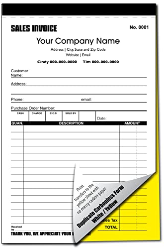 Custom Numbered Sales Invoice Books – 2-Pack, Personalized Duplicate Receipts