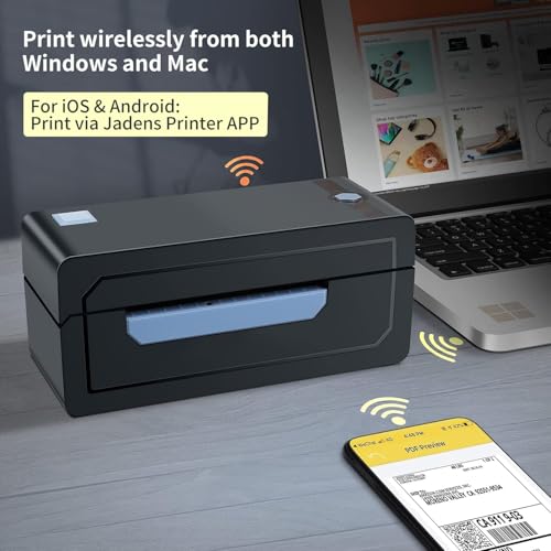 JADENS Blue Wireless Thermal Shipping Label Printer 4x6 for Shopify & Shipping