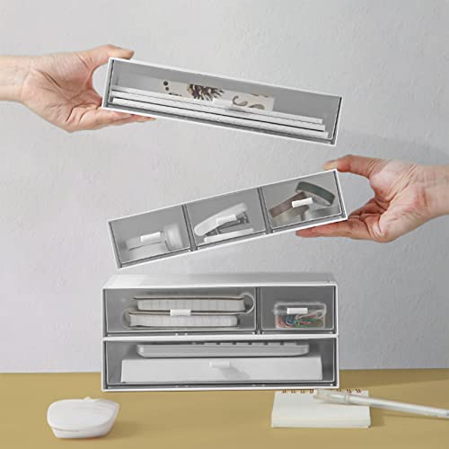 Kulusion 9x6.5x2 Inch 3-Tier Stackable Desk Organizer with 6 Compartments - White, Multi-Use Storage Drawer