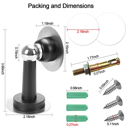 Shackcom Magnetic Door Stop 12 Pack Stainless Steel Door Holders to Keep Door Open Self-Adhesive Tape, Screws for Stronger Wall & Floor Mount for Bedroom Bathroom Kitchen Home Office(Black)