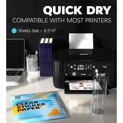95% Clear Sticker Paper for Inkjet Printer and Laser ? 20 Sheets, 8.5x11 Transparent Sticker Paper, Printable Vinyl, Waterproof Clear Labels for DIY Stickers & Decals