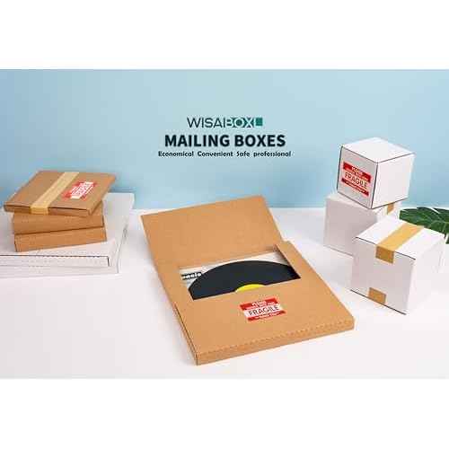 Kraft LP Mailers, 12.8x12.8x1 inch, Easy-Fold, Multi-Depth Vinyl Record Shipping Boxes with Fragile Stickers, 25 Pack
