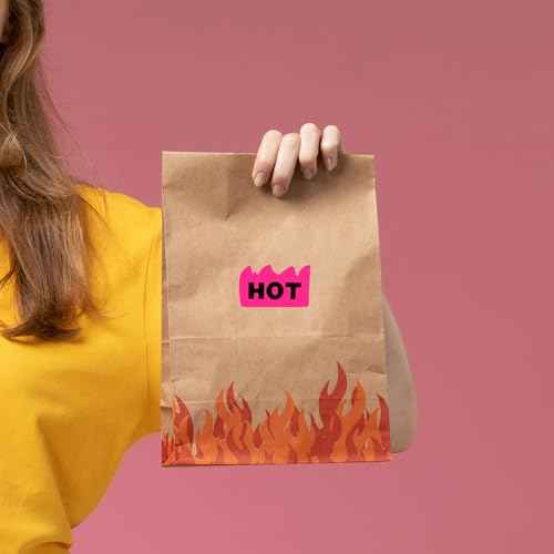 600 PCS Rave Hot Stickers 2 x 1-1/5 Inch Fluorescent Pink Hot Flame Fire Shaped Stickers Marking Popular Items for Restaurant Supermarkets Stores Shops (Fluorescent Pink)