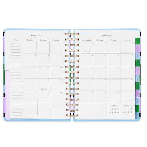 kate spade new york Daily Planner 2026 Large Agenda January-December 2026, Hardcover Weekly and Monthly Spiral Planner with Stickers (Downtown Stripe)