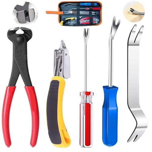 OFCOX 5-Piece Upholstery Staple Remover Tool Set—Heavy-Duty Nail Pullers with Leather Zipper Bag