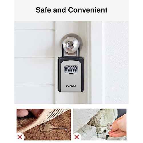 Puroma Lock Box, Large Key Lock Box Resettable Combination Code Lockbox, Portable Wall Mount Lockbox Security Safe Box for Outside Outdoor Home Office Door Handle House Key, Gray (2 Pack)