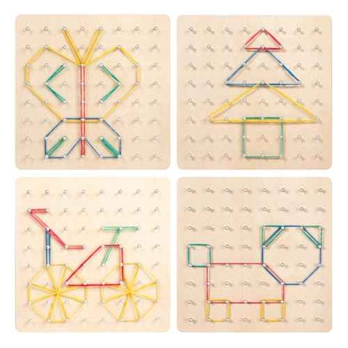 Wooden Geoboard with Rubber Bands, STEM Educational Toy for Spatial Reasoning and Fine Motor Skills Kids 3 Years+