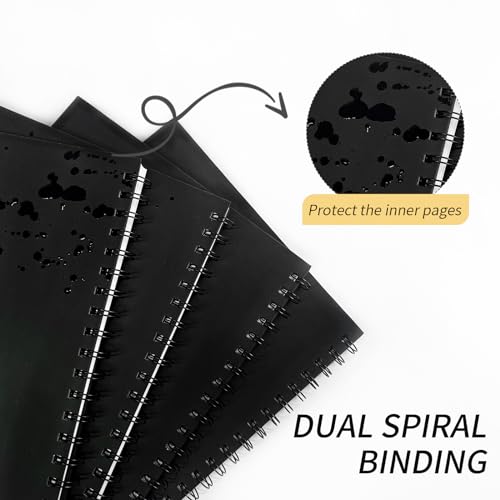Lined Spiral Notebook A4 Large Black Journal 8.5" x 11"-4 Pack 7mm College Ruled Hardcover Notebooks 160 Pages 100GSM Thick Paper for Note Taking School Office Supplies