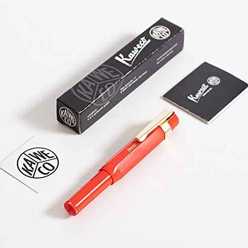 Kaweco Sport Classic Fountain Pen Red, Fine Nib Sport Octagonal Clip Gold