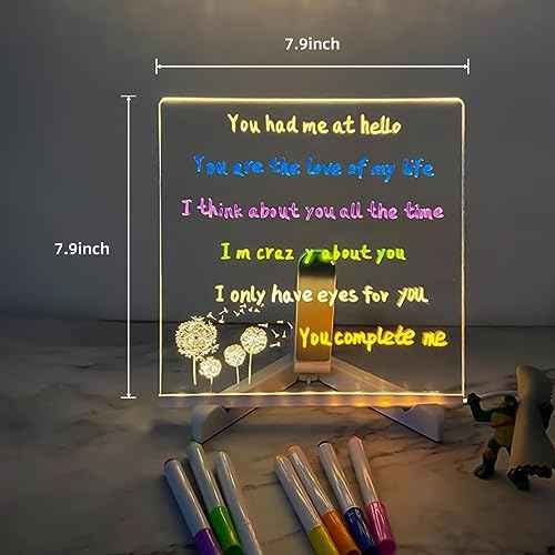 Acrylic Dry Erase Board with Light,7.9"X7.9"Led Note Board with Colors, Light Up Dry Erase Board with Stand As A Glow Memo Led Letter Message Board for Drawing Creativity, School, Home, Office