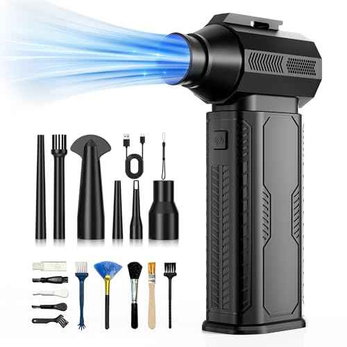 Compressed Air Duster, 130,000RPM Ultra-Powerful Cordless Electric Air Duster with 8000mAh Rechargeable Battery, 4-Gear Adjustable Air Blower for Keyboard, Computer, Car, Home Cleaning