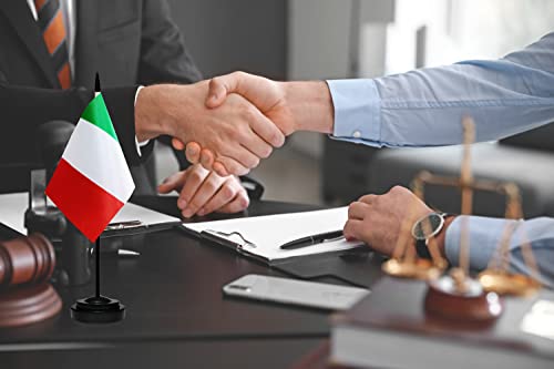 Italy Miniature Desk Flag Set - Italian Flag with Solid Pole & Base, 2 Pack - Small Table Flags for Office and Home Decor